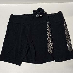 EUC 2 pair Converse L(12-13 yrs)  black biker/volleyball shorts with scrunchie
